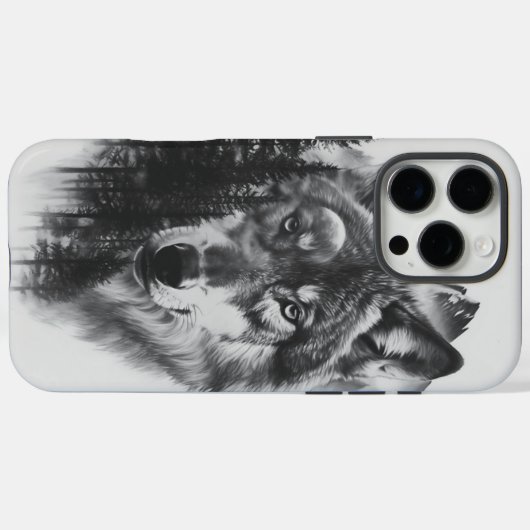 夕暮れ威厳のあるの霧に覆われた森の中の狼 Case-Mate iPhoneケース (裏面 (横))