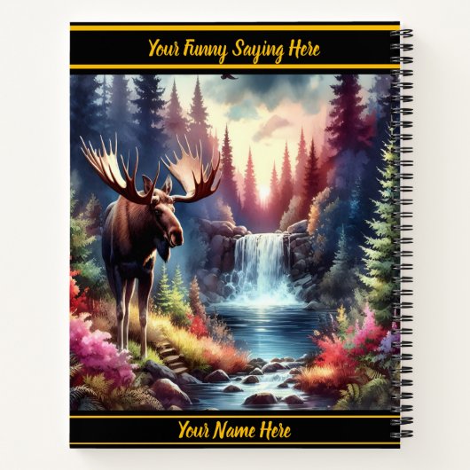 夕暮れ威厳のあるの静かな滝でムースを鳴らす ノートブック (裏面)