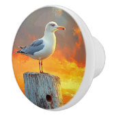 夕暮れ後のカモメが海・アートを巡る セラミックノブ (右)