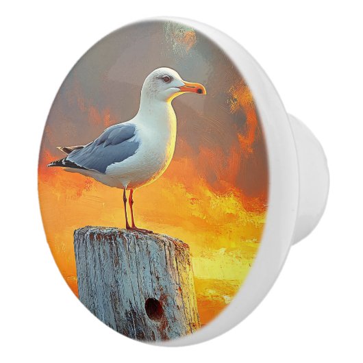 夕暮れ後のカモメが海・アートを巡る セラミックノブ (右)