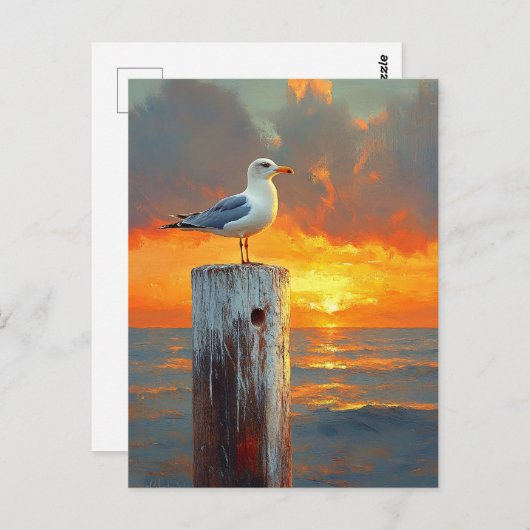 夕暮れ後のカモメが海・アートを巡る ポストカード (正面/裏面)