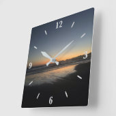 夕暮れ時から夕暮れ時までビーチ写真 スクエア壁時計 (傾斜)