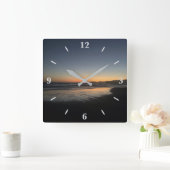 夕暮れ時から夕暮れ時までビーチ写真 スクエア壁時計 (ホーム)