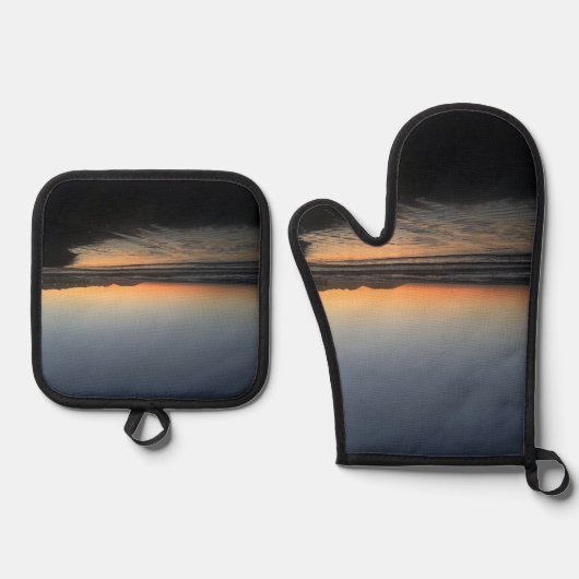 夕暮れ時から夕暮れ時までビーチ写真 鍋つかみ&鍋敷きセット (正面)