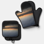 夕暮れ時から夕暮れ時までビーチ写真 鍋つかみ&鍋敷きセット (正面/裏面)