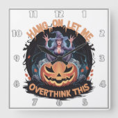 夕暮れ時にカボチャの上を考えている謎の魔女 スクエア壁時計 (正面)