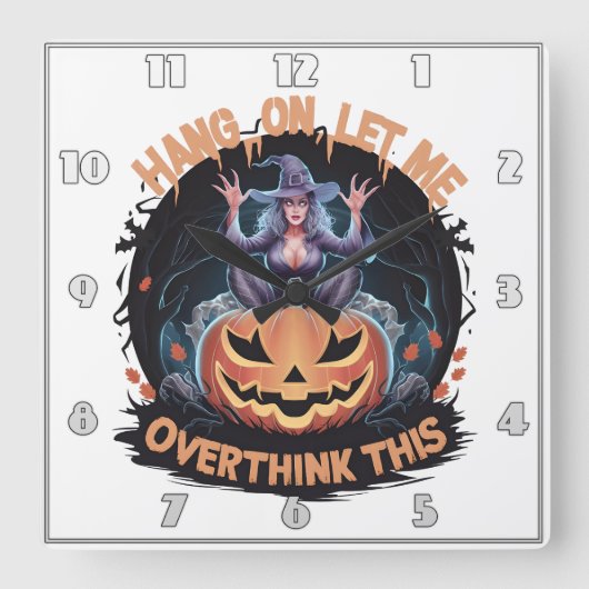 夕暮れ時にカボチャの上を考えている謎の魔女 スクエア壁時計 (正面)