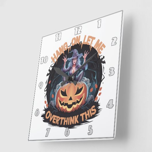 夕暮れ時にカボチャの上を考えている謎の魔女 スクエア壁時計 (傾斜)
