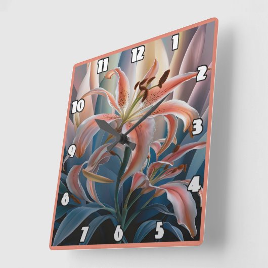夕暮れ時にカラフルの離れ間で咲く百合 スクエア壁時計 (傾斜)