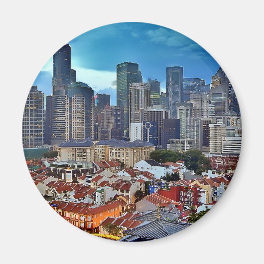 夕暮れ時にチャイナタウンから見たシンガポールのスカイライン マグネット (正面)