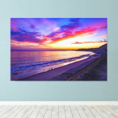 夕暮れ時にビーチを巻いたキャンバス キャンバスプリント (インサイチュ (ウッドフロア))