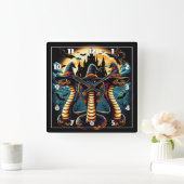 夕暮れ時に不気味な服装をしたハロウィーンのヘビ スクエア壁時計 (ホーム)