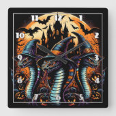 夕暮れ時に不気味な環境でハロウィーンのヘビ スクエア壁時計 (正面)