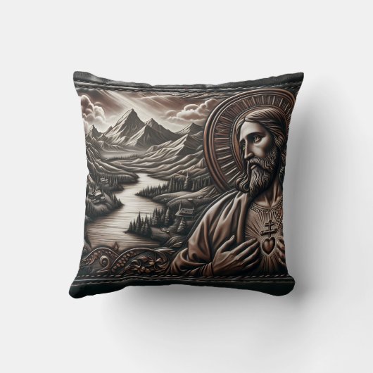 夕暮れ時に威厳のある山に囲まれたイエス クッション (裏面)