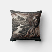 夕暮れ時に威厳のある山に囲まれたイエス クッション (正面)