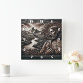 夕暮れ時に威厳のある山に囲まれたイエス スクエア壁時計 (ホーム)