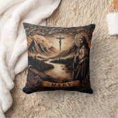 夕暮れ時に山に囲まれた川でイエスとマリア クッション (ブランケット)