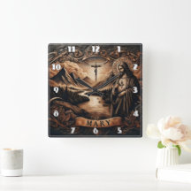 夕暮れ時に山に囲まれた川でイエスとマリア