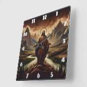 夕暮れ時に山威厳のあるに立つイエス スクエア壁時計 (傾斜)