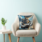 夕暮れ時に嵐の海を航行する海賊船 クッション (椅子)