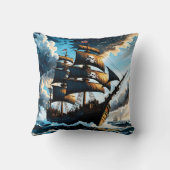 夕暮れ時に嵐の海を航行する海賊船 クッション (裏面)