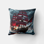 夕暮れ時に嵐の海を航行する海賊船 クッション (裏面)