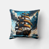 夕暮れ時に嵐の海を航行する海賊船 クッション (裏面)