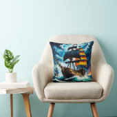 夕暮れ時に嵐の海を航行する海賊船 クッション (椅子)