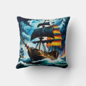 夕暮れ時に嵐の海を航行する海賊船 クッション (裏面)