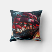 夕暮れ時に嵐の海を航行する海賊船 クッション (裏面)