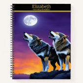 夕暮れ時に月白熱［赤熱］光を放つを眺めながら歩く狼 ノートブック (正面)