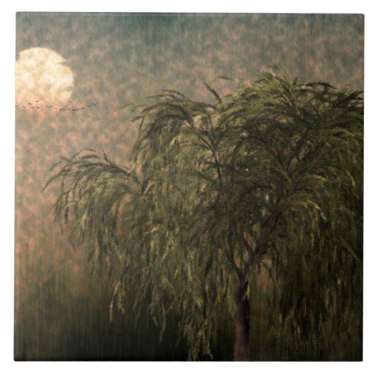 夕暮れ時に柳 タイル (正面)