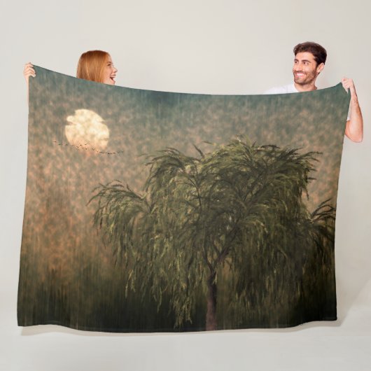 夕暮れ時に柳 フリースブランケット (インサイチュ)