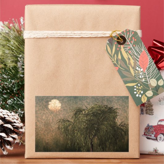 夕暮れ時に柳 長方形シール (クリスマス)