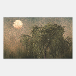 夕暮れ時に柳 長方形シール