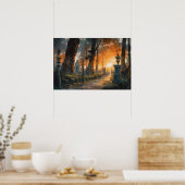 夕暮れ時に森を曲がりくねった道 ポスター (キッチン)