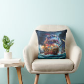 夕暮れ時に波と闘う海賊船 クッション (椅子)