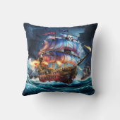 夕暮れ時に波と闘う海賊船 クッション (裏面)