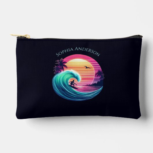 夕暮れ時に波に乗る アクセサリーポーチ (正面)