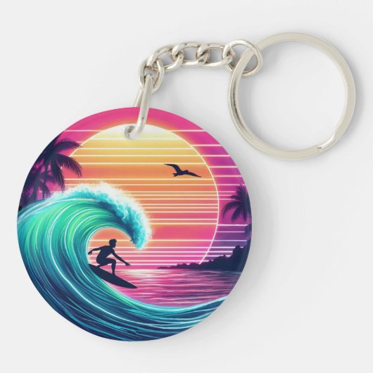 夕暮れ時に波に乗る キーホルダー (裏面)