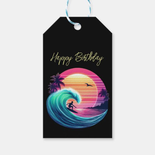 夕暮れ時に波に乗る ギフトタグ (正面)