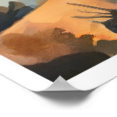 夕暮れ時に湖でヨガ ポスター (角)