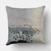 夕暮れ時に湖に浮かぶアヒルやマガードやスワン クッション (裏面)