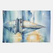 夕暮れ時に湖に浮かぶ水彩帆船 キッチンタオル (横)