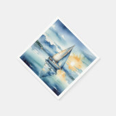 夕暮れ時に湖に浮かぶ水彩帆船 スタンダードカクテルナプキン (角)