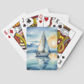 夕暮れ時に湖に浮かぶ水彩帆船 トランプ (裏面)