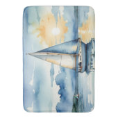 夕暮れ時に湖に浮かぶ水彩帆船 バスマット (正面縦)