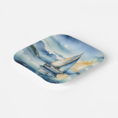 夕暮れ時に湖に浮かぶ水彩帆船 ペーパープレート (傾斜あり)