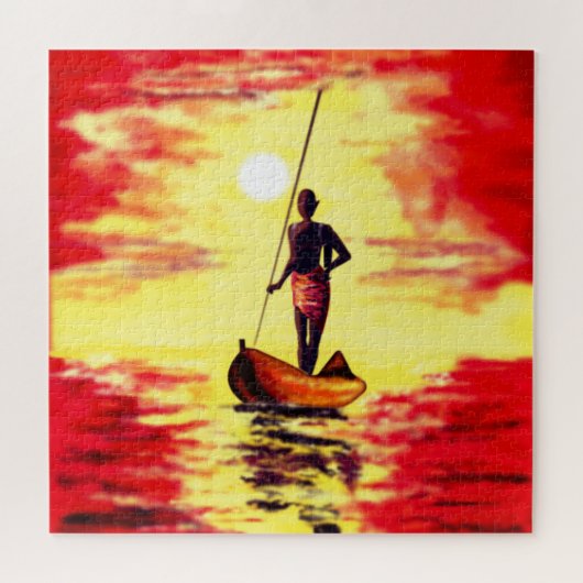 夕暮れ時に漁師を船に乗せたパズル ジグソーパズル (横)