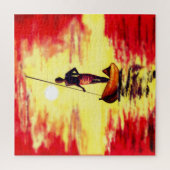 夕暮れ時に漁師を船に乗せたパズル ジグソーパズル (縦)